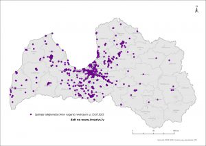 Spānijas kailgliemeža izplatības karte uz 15.07.2025.