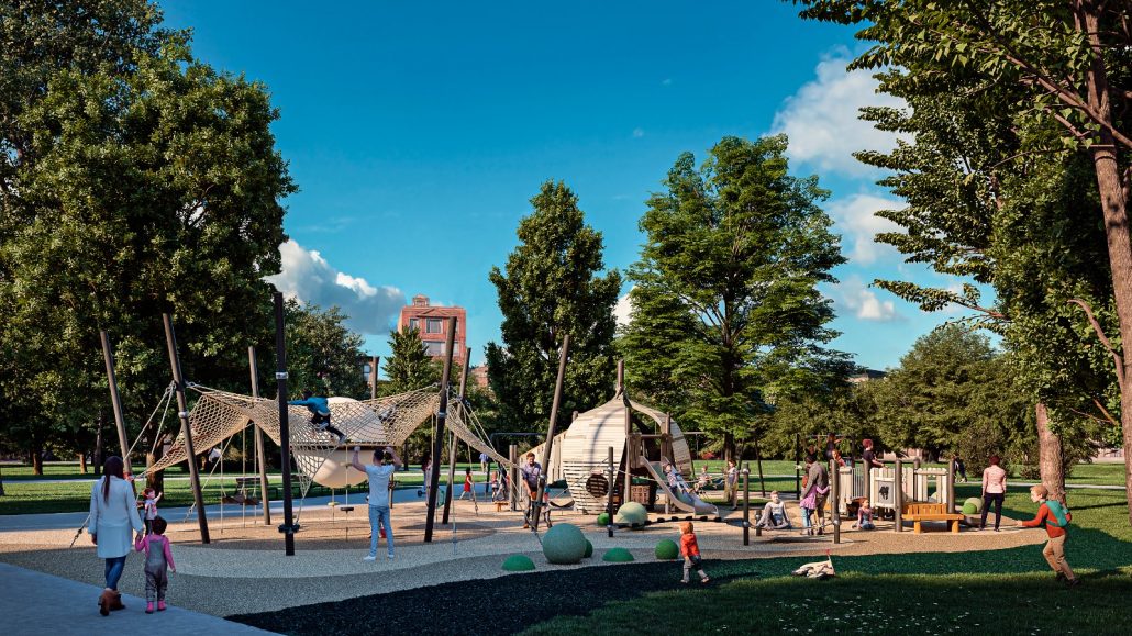 Atjaunots bērnu rotaļu laukums Vērmanes dārzā ar jaunām iekārtām